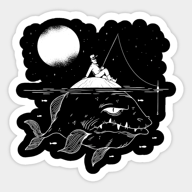 Fisher and Fish Sticker by EarlAdrian